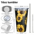 thumbnail image 4 of 16oz Tumblers Black Yellow Sunflower Pattern Stainless Steel Vacuum Insulated Double Wall Travel Tumbler Cups Mug with Lid and Straw,Cleaning Brush for Coffee,Tea, 4 of 4