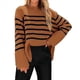 thumbnail image 1 of Suéter de Punto A Rayas de Gran Tamaño para Mujer, Ropa de Moda de Otoño 2025, Cuello Redondo, Suéter de Invierno con Abertura Lateral Marrón Oscuro L, 1 of 6
