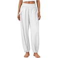 thumbnail image 2 of Womens Casual Wide Leg Pants with Pockets, 100% Cotton Elastic Waist Drawstring, Soft Lightweight Pull On Trousers for Summer, Loose Fit Lounge Pants for Beach Work | VerBelle,White 2XL, 2 of 7