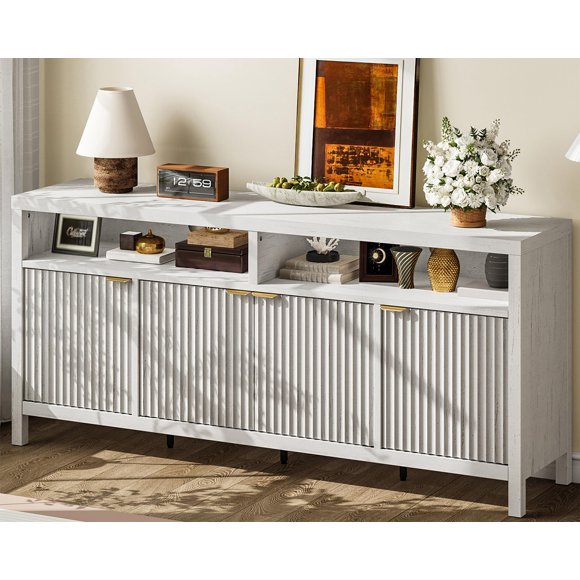 65.8" Modern Fluted Sideboard Cabinet, 4 Doors Morden Kitchen Storage Cabinet with Fluted Door, for Dining Room, Living Room, Entryway, Nutual Wood