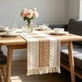 thumbnail image 5 of Linen Striped Table Runner with Fringe, Boho Rope Patchwork Dining Table Decor, Rustic Runner for TV Cabinet Coffee Table Sideboard, 5 of 6