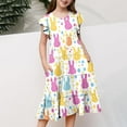 thumbnail image 5 of Cowsor Big Girls Short Sleeve Round Neck Ruffle Cap Sleeve Dress Easter Print Waist Cinched Design with Pockets Layered Summer Outfit for 4 to 15 Years Old Holiday, 5 of 5