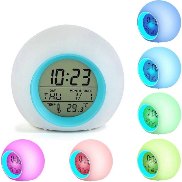 Kids LED Alarm Clock, Digital Alarm Clocks for Kids Bedside 7 Colors Changing Light for Boys Girls Room Decor with Temperature Date, Touch Control and