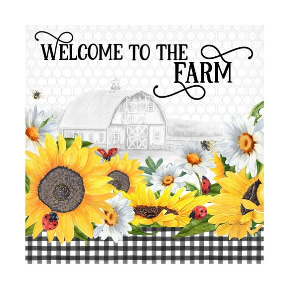 Canvas Wall Art - Jean Plout 'Sunflowers and Lady Bugs 1' Wall Art for Living Room, Bedroom, or Office Décor by Trademark Fine Art - 14 x 14 Inches