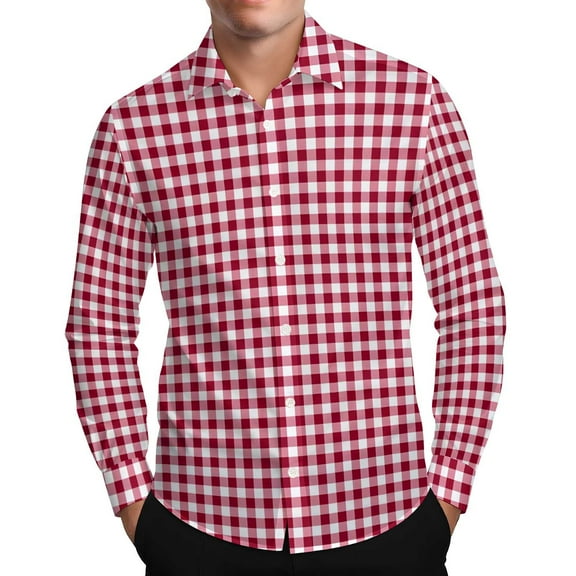 RongHuan Men's Plaid Shirts Long Sleeve Casual Shirt Regular Fit Button Down Work Shirt