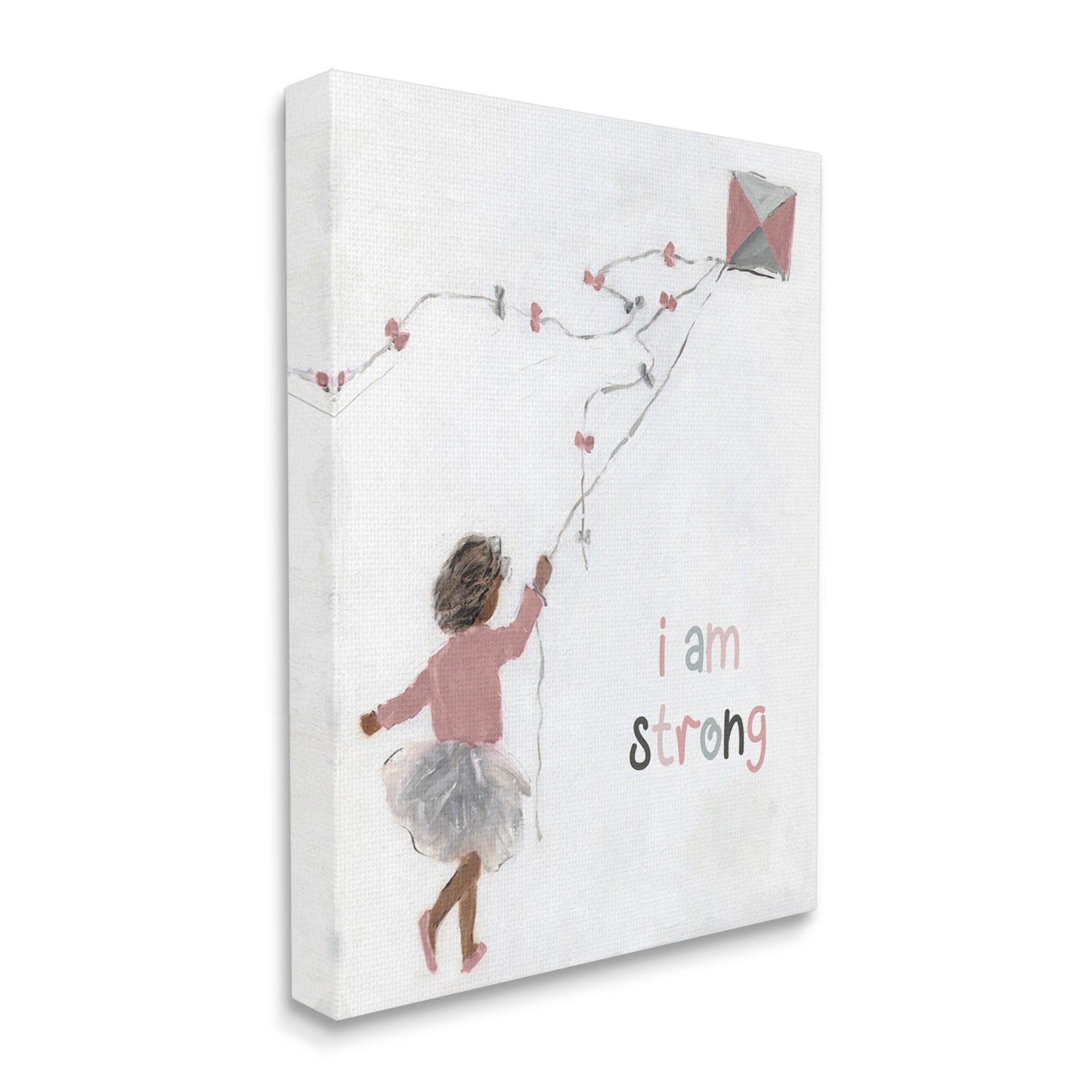 Stupell Industries I Am Strong Motivating Kids Kite Flying Painting Graphic Art Gallery Wrapped Canvas Print Wall Art, Design by Sally Swatland