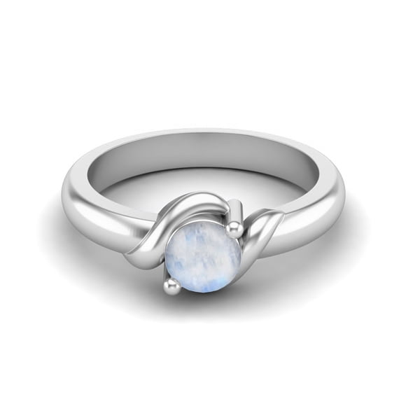 5MM Round Shape Genuine Moonstone 925 Sterling Silver Women Promise Ring