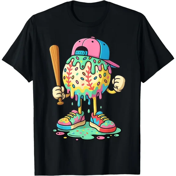 Baseball Drip Ice Cream Sports Youth Adult Retro Fun Graphic Unisex T-Shirt up to size 5XL