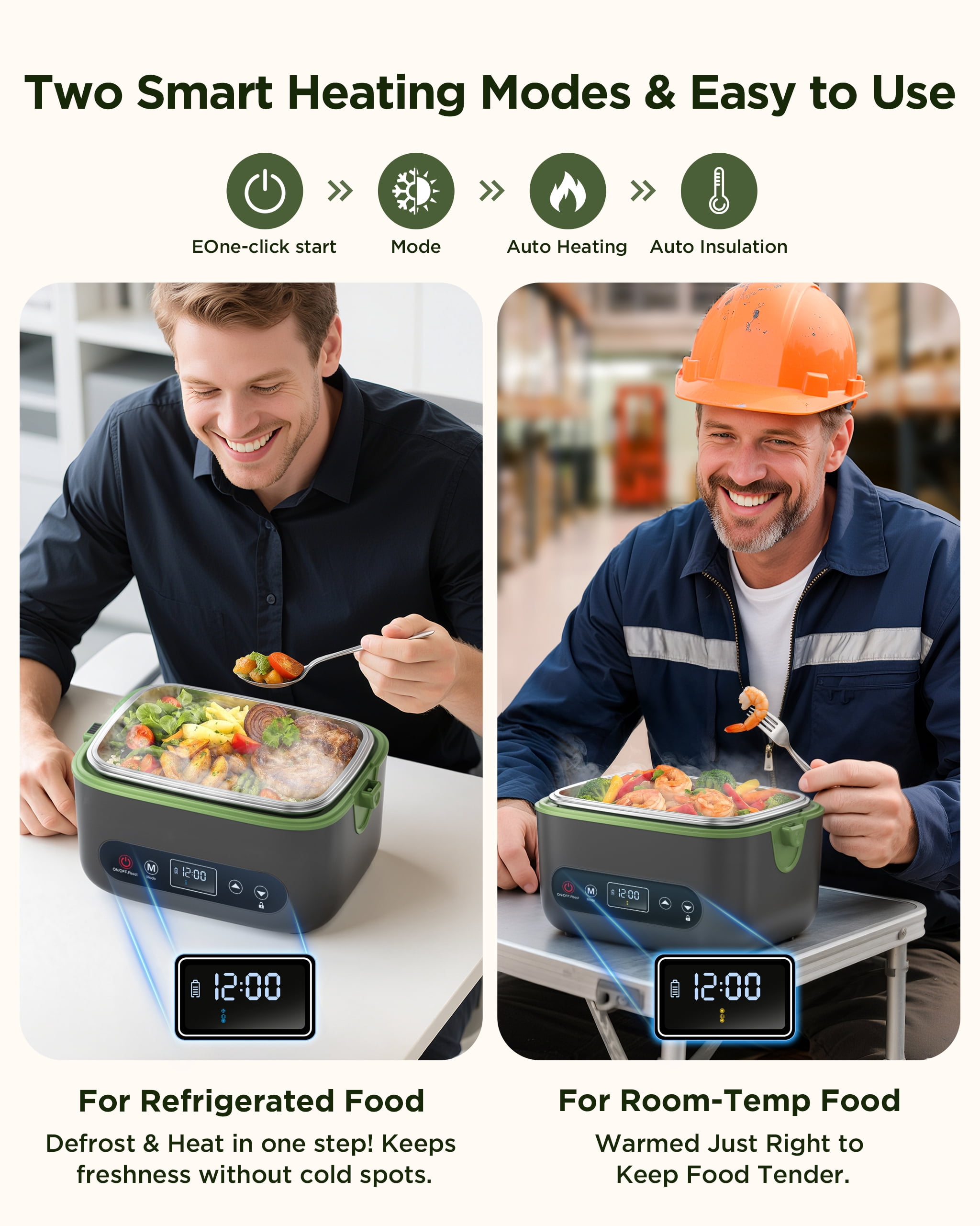 Cordless Electric Lunch Box for Adults,Battery Powered with Multi-Speed Adjustable Heating,1.2L Portable Food Warmer with Insulated Bag & Cutlery (Gray)