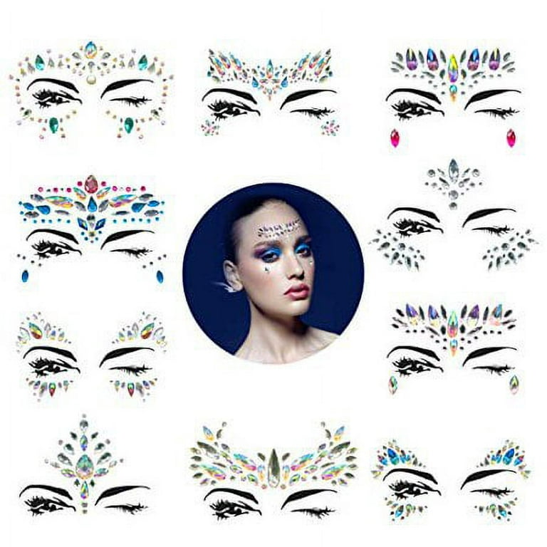 Cheap 9 Sets DIY Face Stickers Gems Mermaid Face Jewels Stick On Crystal  Rhinestone Festival Face
