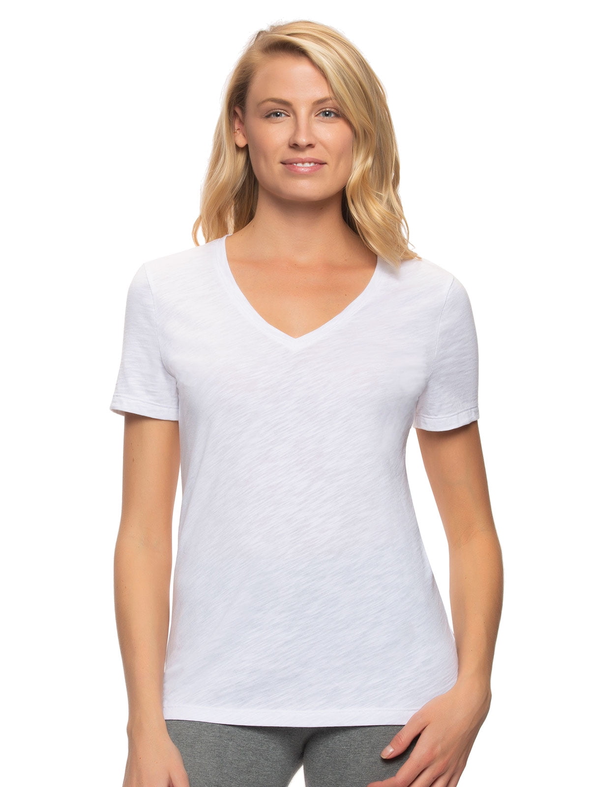 Felina | Slub Jersey V-Neck Tee | Short Sleeve T-Shirt (White, X-Large ...