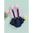 thumbnail image 3 of Franhais Newborn Baby Girls Summer Romper, Small Plaid Ruffled Flying Sleeves Elastic Waist Short Jumpsuit+Bow Headband, 3 of 9