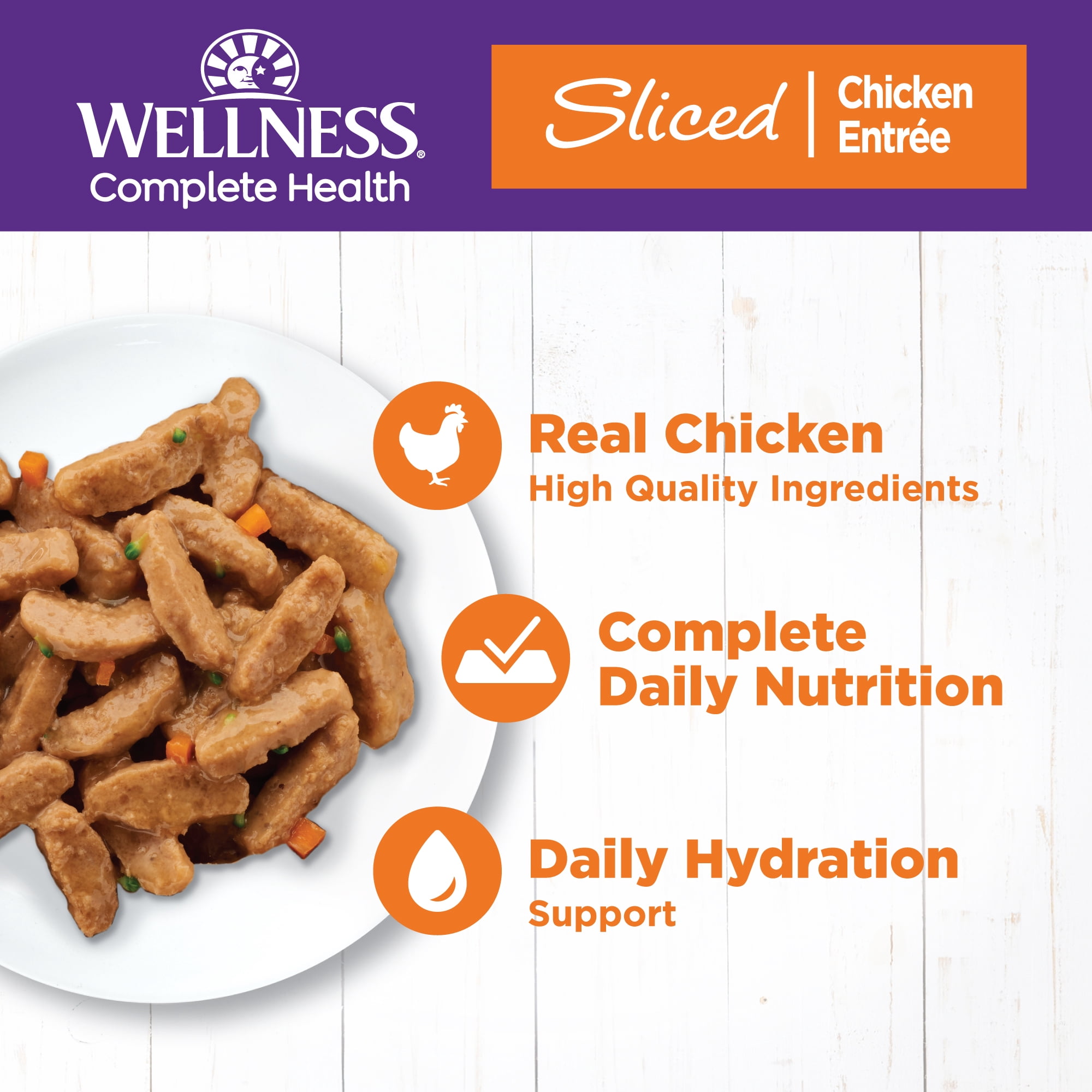 Wellness Complete Health Sliced Adult Wet Cat Food, Natural, Protein-Rich, Grain Free, 5.5 Ounce , 24 Pack, (Chicken Entrée)