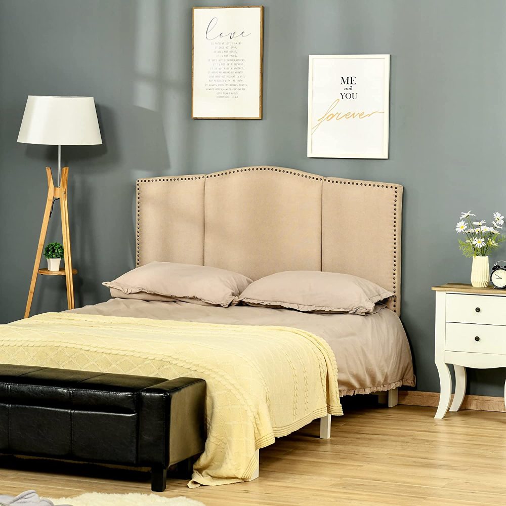 LueInJoy Upholstered Nailhead Trim Headboard Home Bedroom Decoration for Full and Queen-Sized Beds Beige - image 2 of 3
