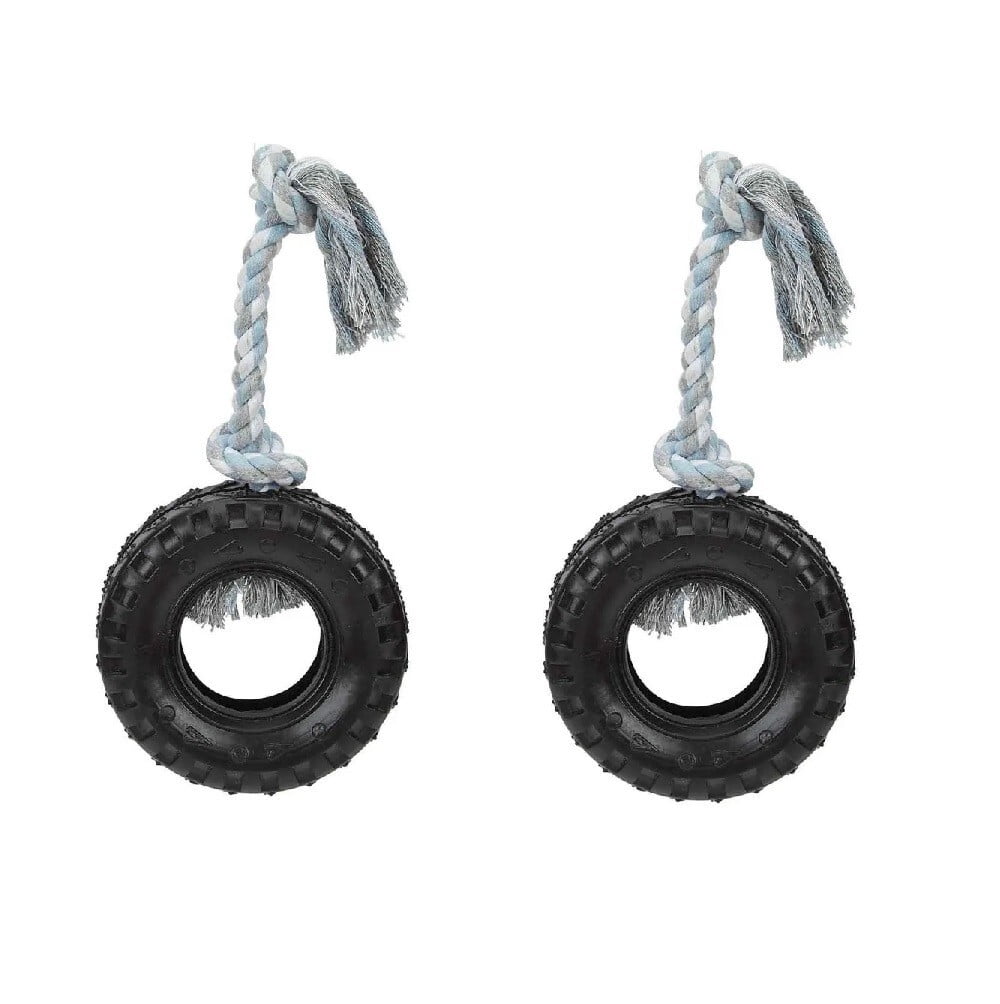 Mighty Tire Dog Toy 16" Rope Tough Rubber Textural Gum Massaging Tug Toss Fetch (4 Toys)