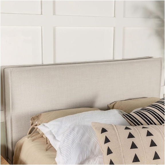 JERFIT Modern Upholstered Queen Headboard with Flange Detailing, Foam Filled Sand Fabric Bed Frame for Master Bedroom