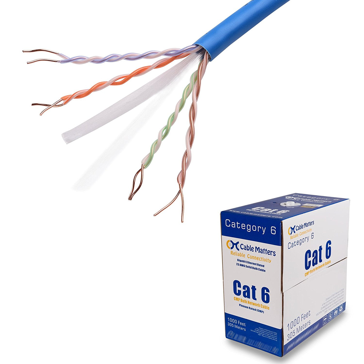 [UL Listed] Cable Matters InWall Rated (CMP) Cat 6 / Cat6 Plenum Bulk