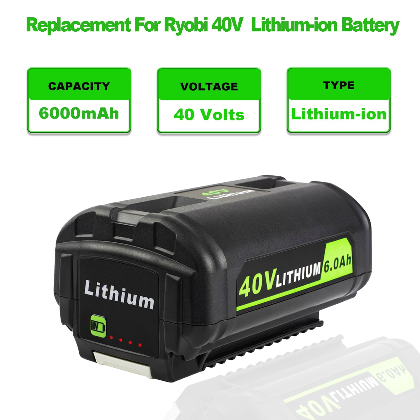 40V 6.0Ah  Battery  Replacement for Ryobi OP4050 40V Battery