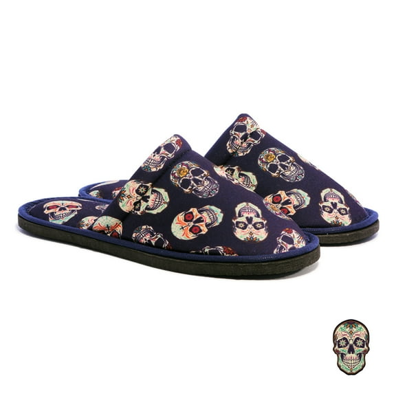 Chochili Men Big Skull Home Slippers Black Lightweight Silent Walk Size 8 to 10