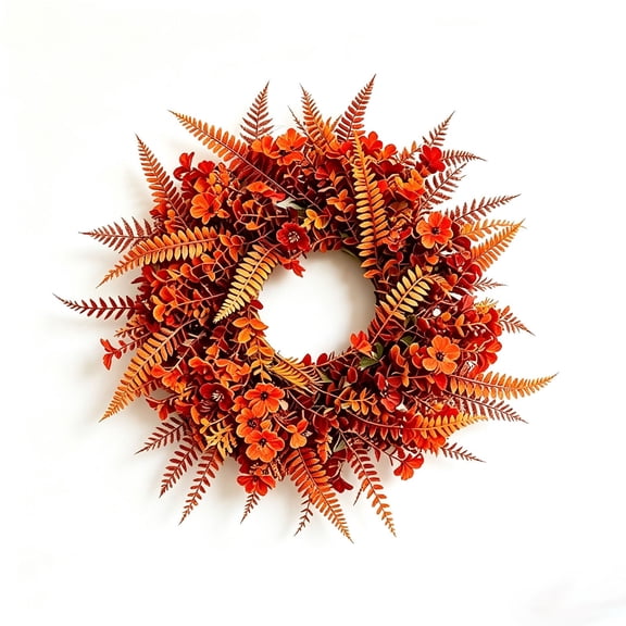 CHJK Artificial Fall Wreath With Fern, 20 x 20 Inch Floral Foliage Wreath, Front Door Decor for Window Wall and Home