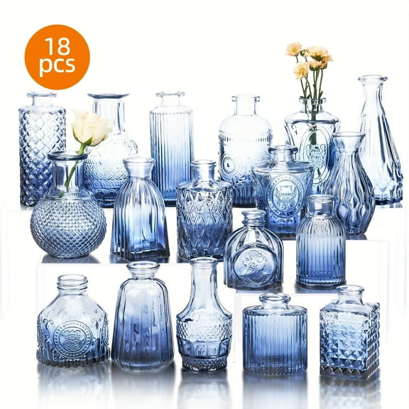 14/18/36Pcs Vintage Gradient Glass Bud Vases - Multi-Size Small Vases for Home/Wedding/Halloween/Christmas Decor