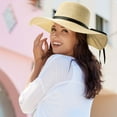 thumbnail image 5 of Peak 2 Peak Women and Men Wide Brim Straw Panama Summer Beach Sun Hat - Adjustable, Fedora, UPF50+Beige, 5 of 6