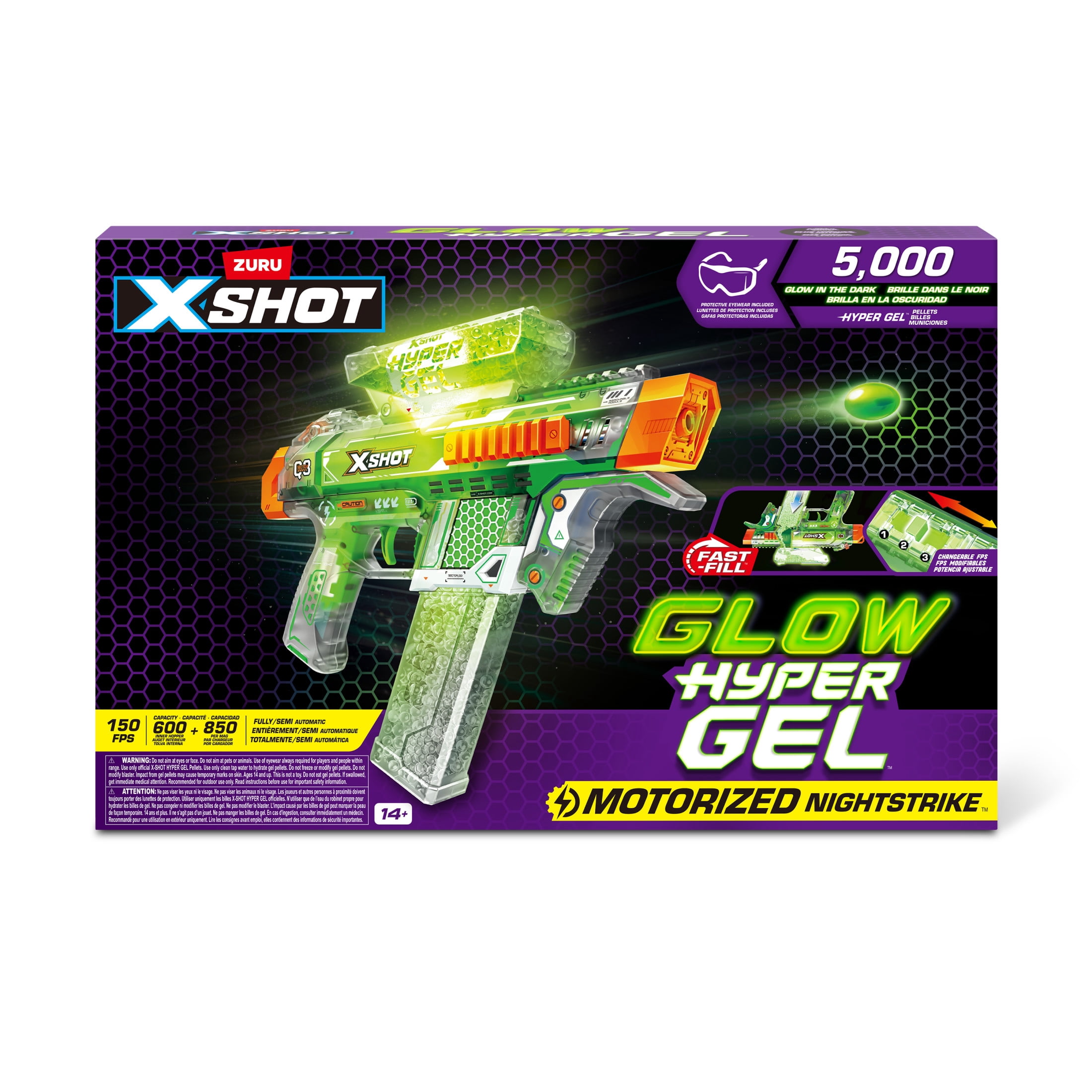 XSHOT Hyper Gel Glow in the Dark NightStrike (5000 Gel Pellets) Motorized Outdoor Blaster by ZURU for Ages 14+
