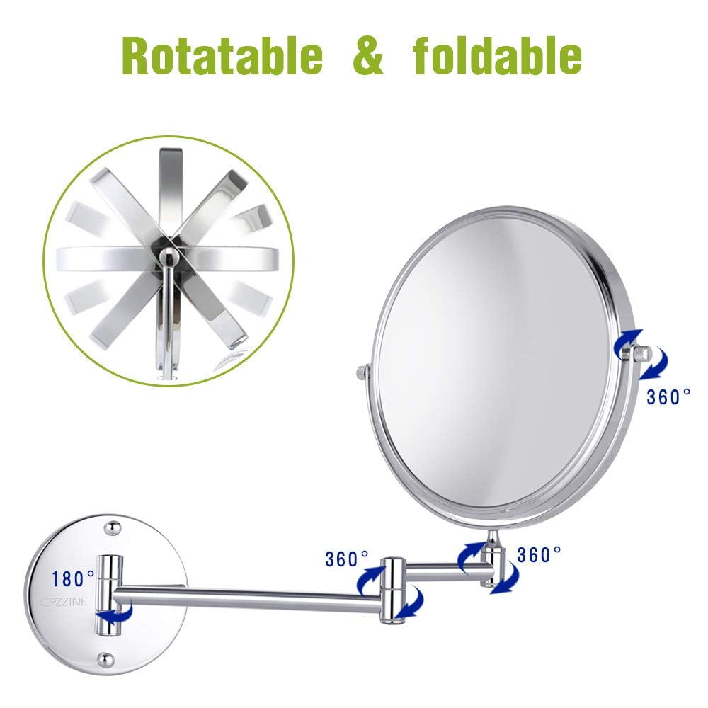 Cozzine Wall Mount Makeup Mirror Chrome Finish 10x Magnifying Two Cozzine Wall Mount Makeup Mirror Chrome
