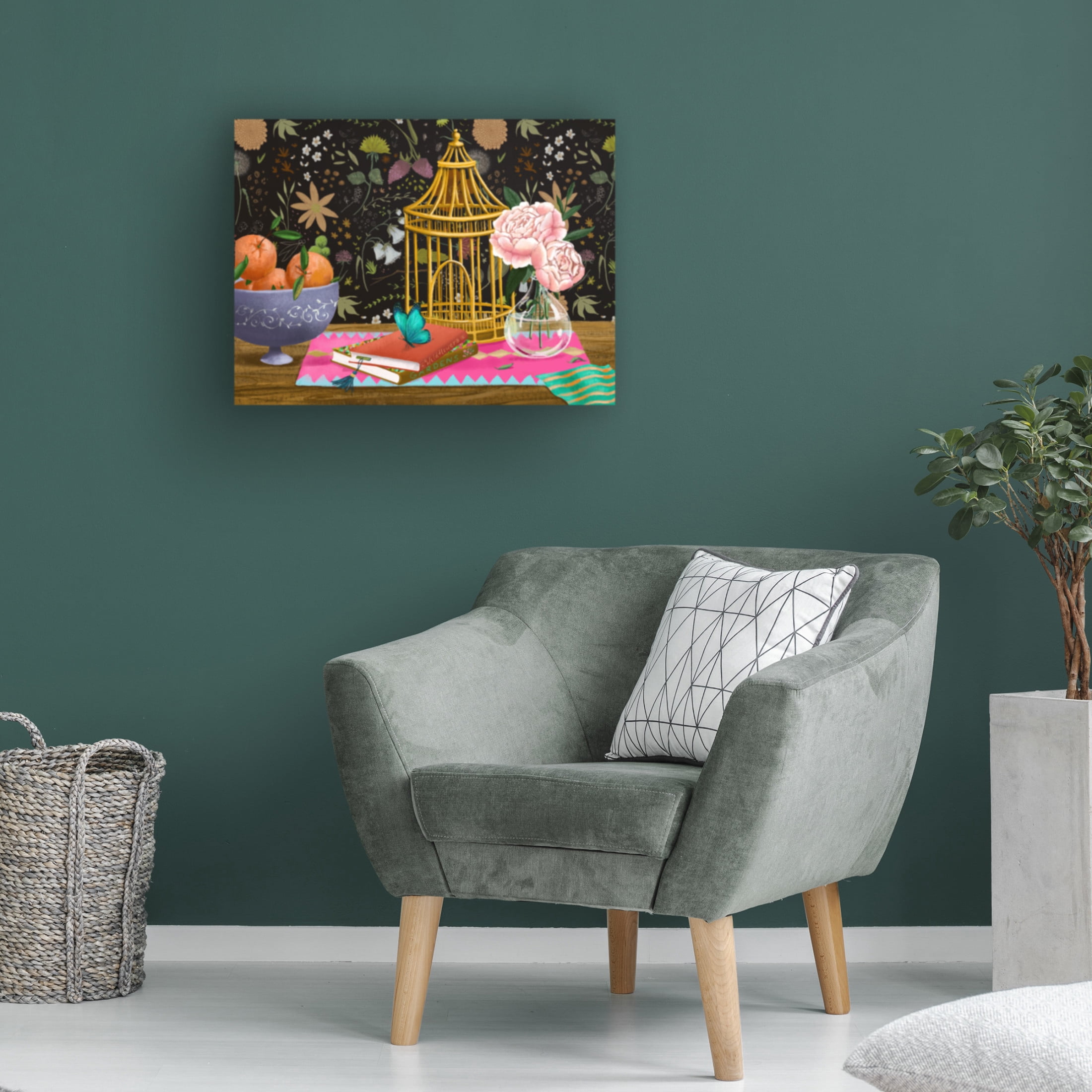 Canvas Wall Art - Christine Rotolo 'Peonies and the Blue Butterfly' Wall Art for Living Room, Bedroom, or Office Décor by Trademark Fine Art - 19 x 14 Inches