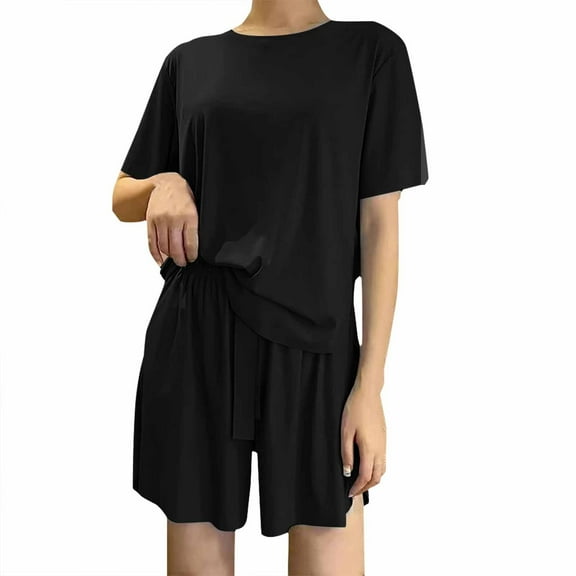 GZWYHT Lounge Sets for Women Womens Pajama Sets Pajamas Set The Round Neck Three Suit Loose Fashion Leisure Home Wear Loungewear Sets Woman Comfy Sets for Women Clothing Black L
