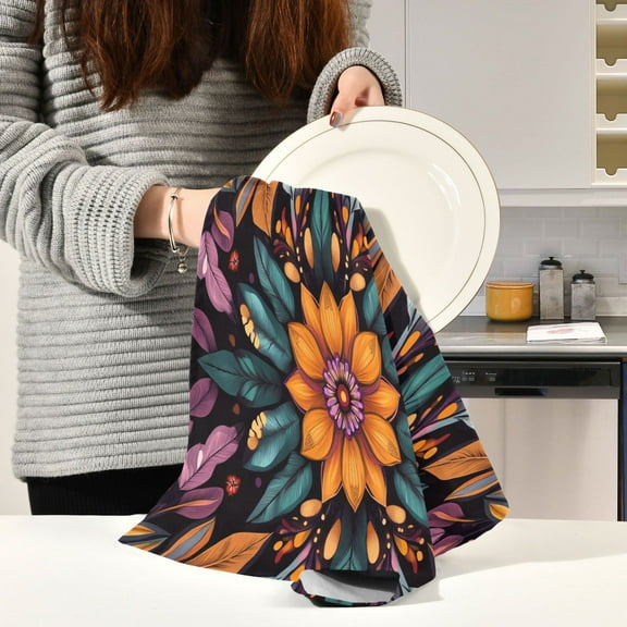 BZSMCE Kitchen Towels Creative Colorfull Blossom Pattern Pattern Durable Kitchen Towel