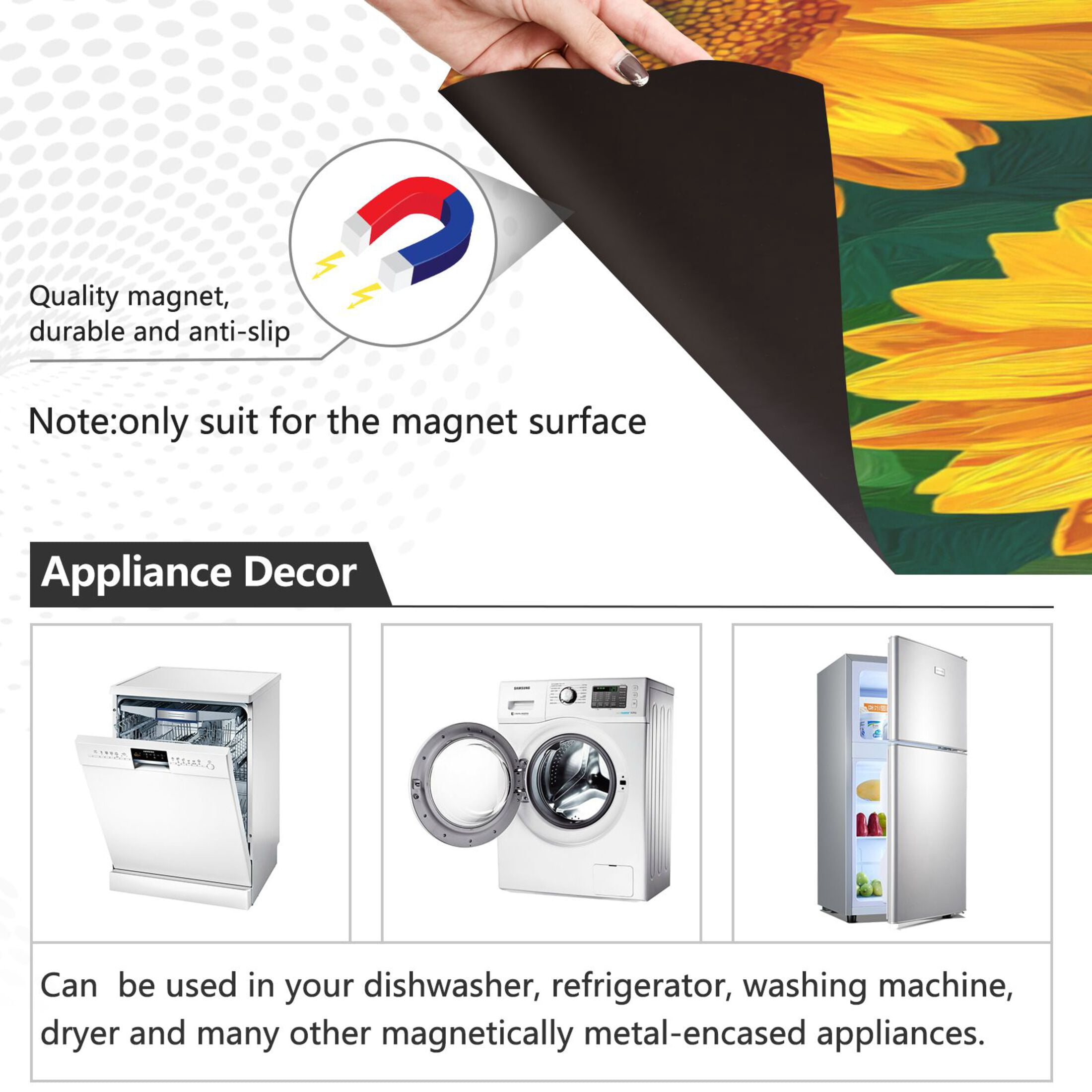Dishwasher Magnetic Refrigerator Magnet Cover Sticker Home Decorative 23"x26" Oil Sunflower Pattern