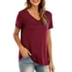thumbnail image 5 of Nueva camiseta de mujer de moda Color sólido Cuello en V Manga corta Dobladillo redondeado Largo Cas Abanopi Borgoña XX-Large, 5 of 7