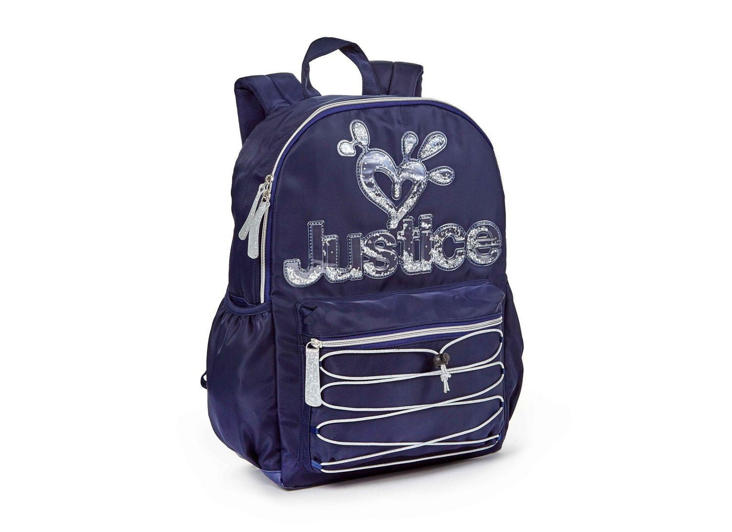 Sac à dos de 17 po à compartiments multiples en nylon de marque Justice ™ pour filles avec logo scintillant et tirettes
