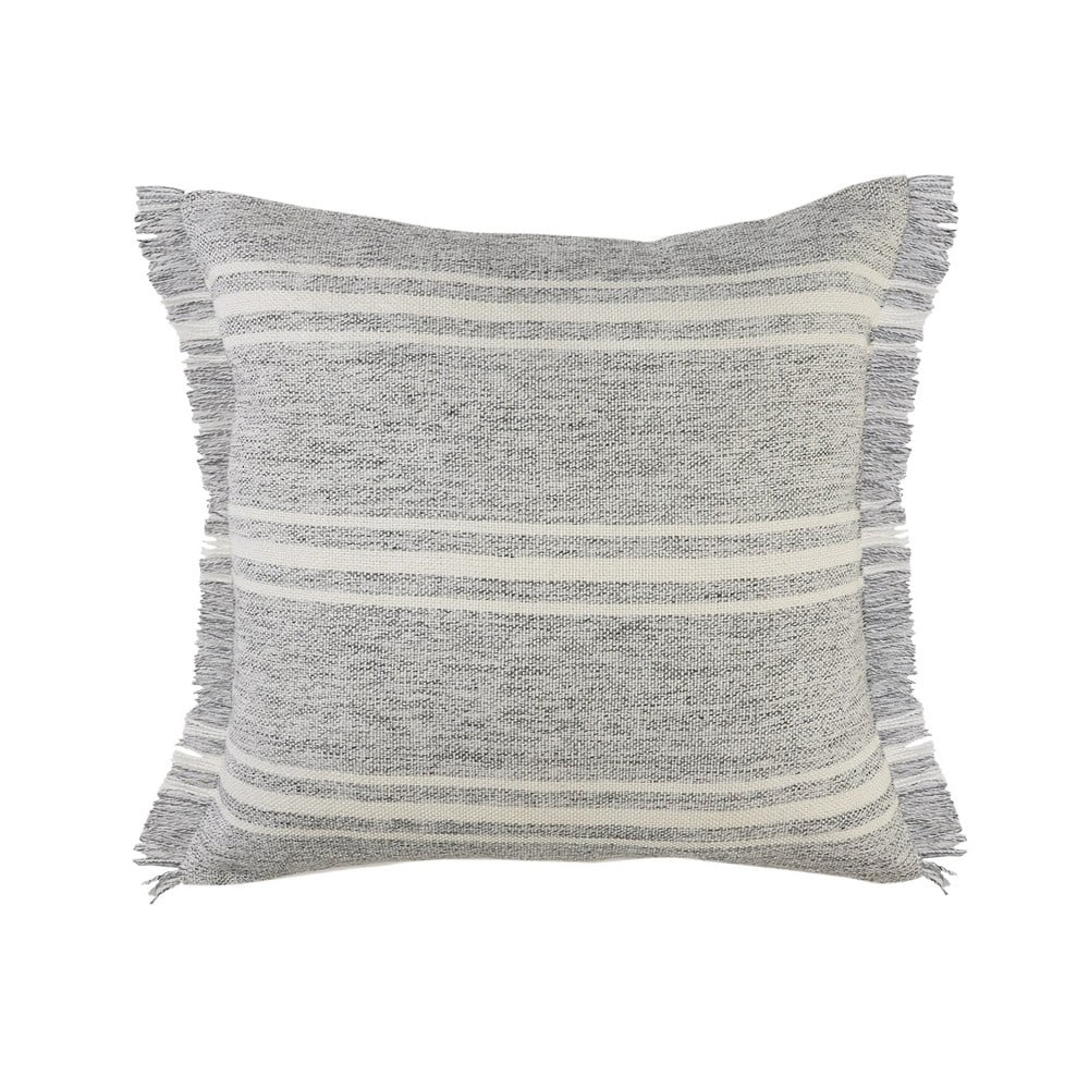 LR Home Farmhouse Stripe Fringe Indoor/Outdoor Throw Pillow, 24" x 24