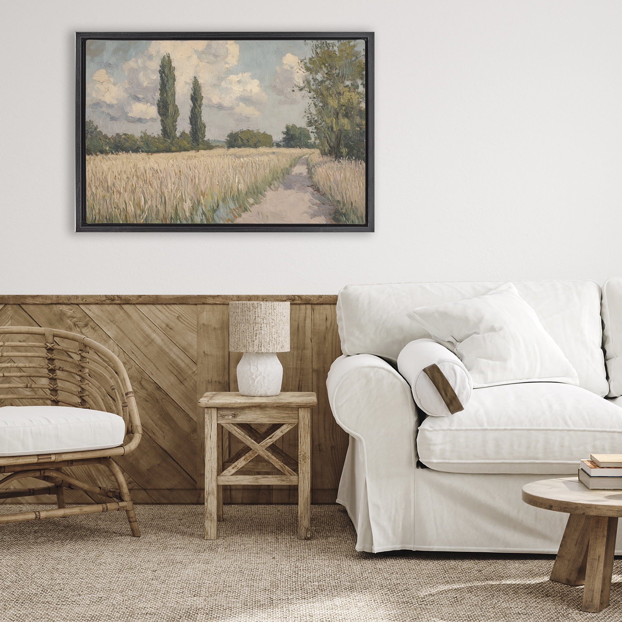 Stupell Industries Summer Path Between Poplars Black Framed Floater Canvas Wall Art, design by Petal Prints Design