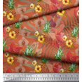 thumbnail image 3 of Soimoi Tissu en Soie Orange Imprimé Lys & Fruits de Pin Tissu au Mètre 42 Pouces de Large, 3 of 3