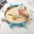 thumbnail image 3 of 1 Pc Mediterranean Style Wooden Tray - Nautical Ship Wheel Shaped Decorative Tray with Hemp Rope Accents, Blue & White Ocean Theme for Parties, Bars & Coastal Home Decor (Non-Food Contact), 3 of 9