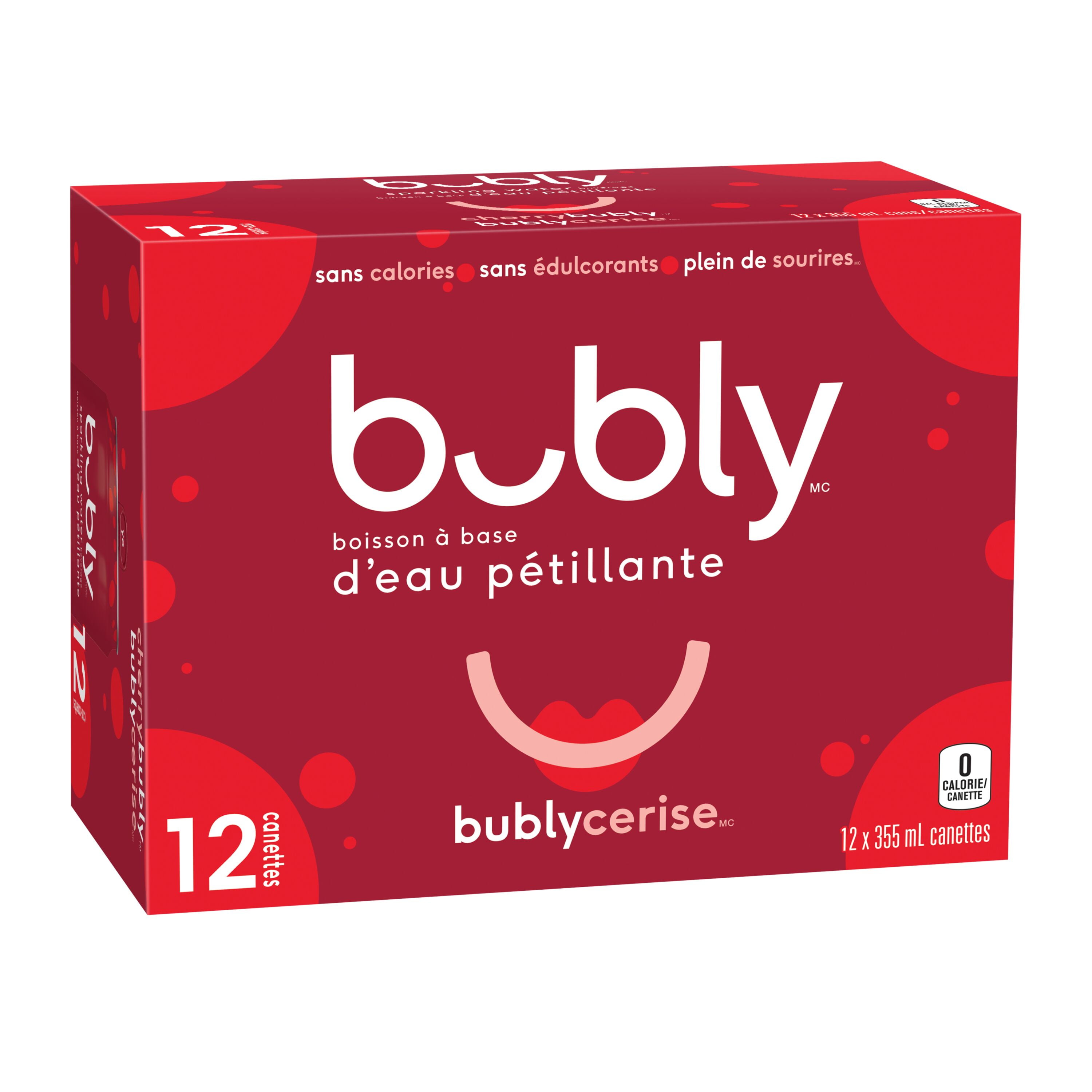 Bubly Cherry Sparkling Water 355 mL cans, pack of 12