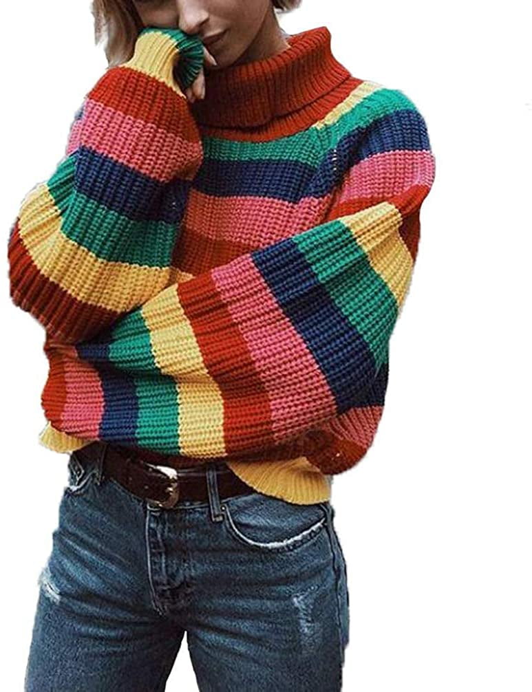 Womens Long Sleeve Striped Rainbow 