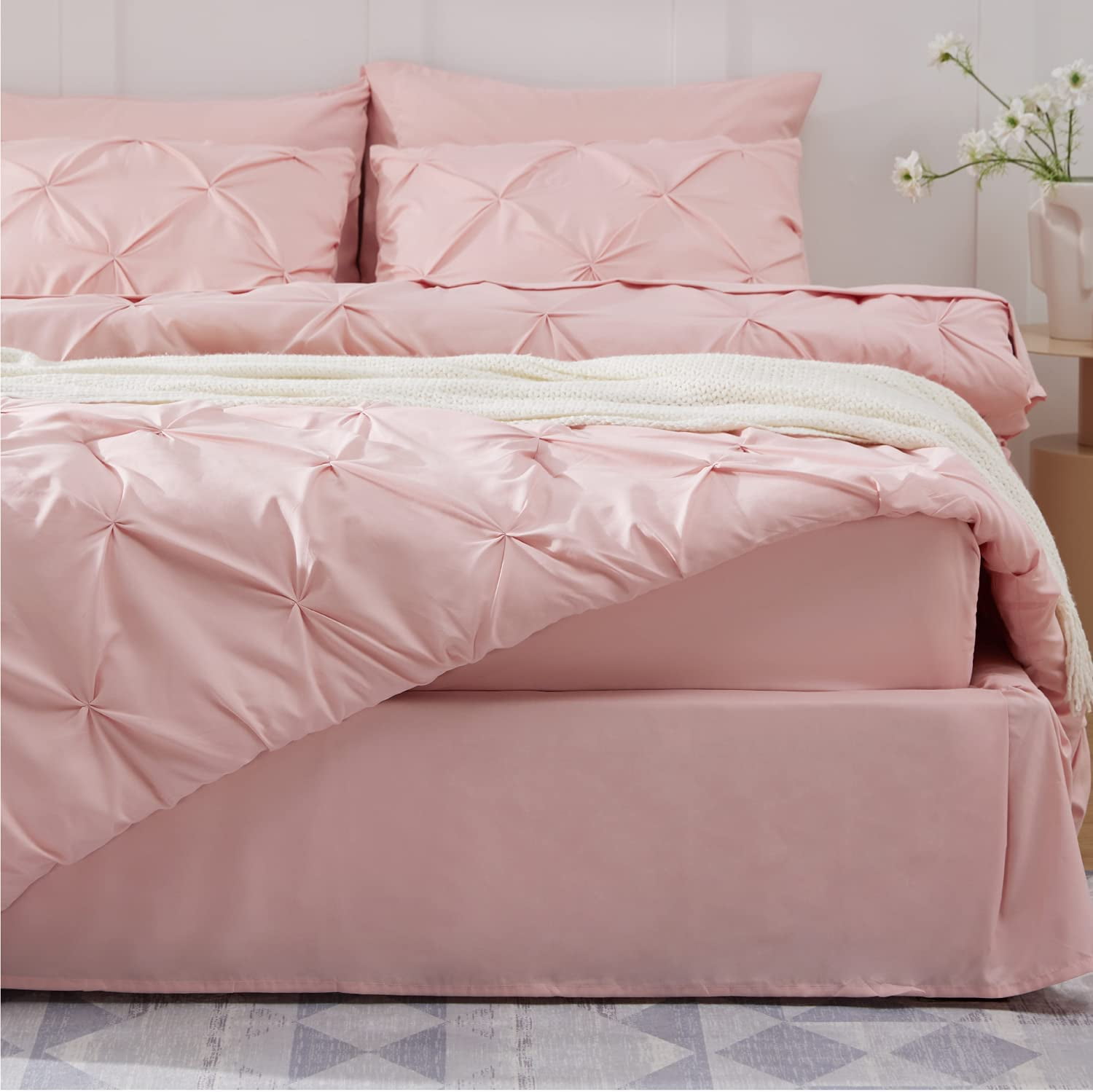 Bedsure Bed in A Bag Full Size 7 Pieces, Dusty Pink White Striped Bedding Comforter Sets All Season Bed Set, 2 Pillow Shams, Fla