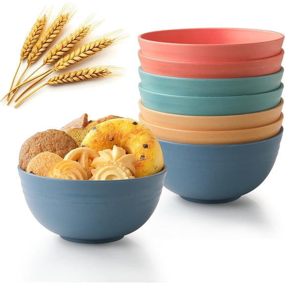 JdyShop Unbreakable Wheat Straw Cereal Bowls, Microwave & Dishwasher Safe Kitchen Bowls for Cereal, Snack, Rice, Soup and Salad, 4 Colors, BPA Free, 26oz (Set of 8)