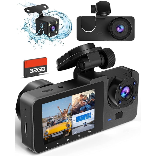 Cámara Dash Triple 4K Full HD (Delantera, Trasera e Interior), con Micrófono Integrado, Visión Nocturna y Grabación de Ángulo Amplio para Coches, Taxis y VTC