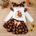 thumbnail image 2 of Gunia Thanksgiving Baby Girl Boy Outfit Letters Printing Flying Sleeve Long Sleeve Romper Short Skirt With Headband 3Pcs Children Suit Girls Outfits,Coffee 9-12 Months, 2 of 7