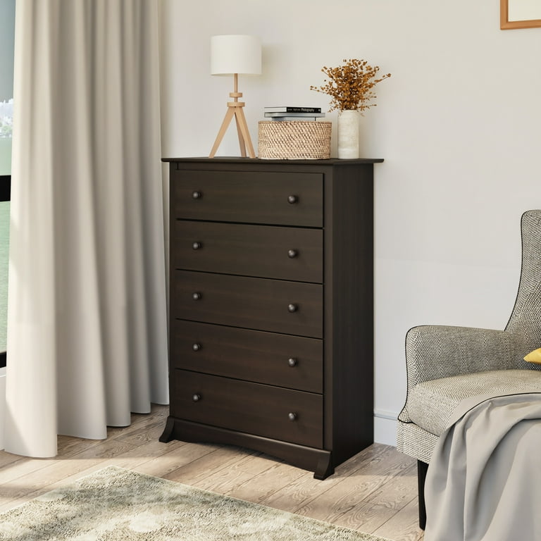 Prepac Fremont Espresso 5 Drawer Chest Dresser for Bedroom for Kids Adults 17.75 Dx31.5 Wx44.75 H