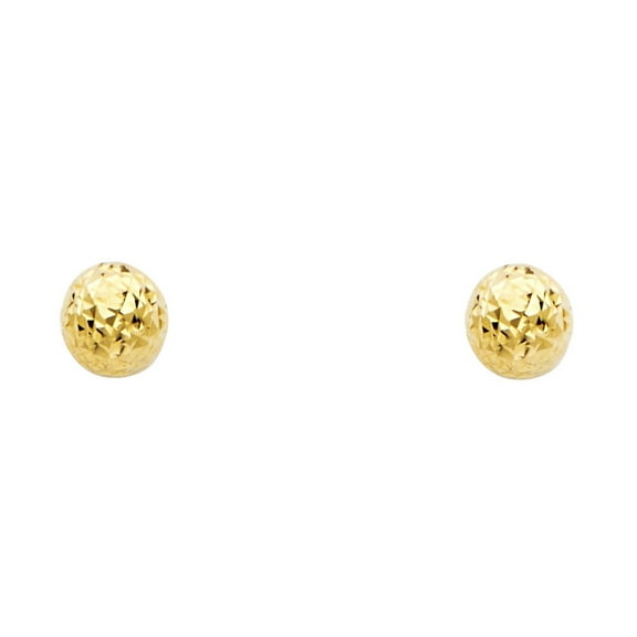 Ioka - 14K Yellow Gold Full Diamond Cut Ball Small Studs Post Push Back Earrings