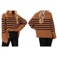 thumbnail image 3 of Suéter de Punto A Rayas de Gran Tamaño para Mujer, Ropa de Moda de Otoño 2025, Cuello Redondo, Suéter de Invierno con Abertura Lateral Marrón Oscuro S, 3 of 6
