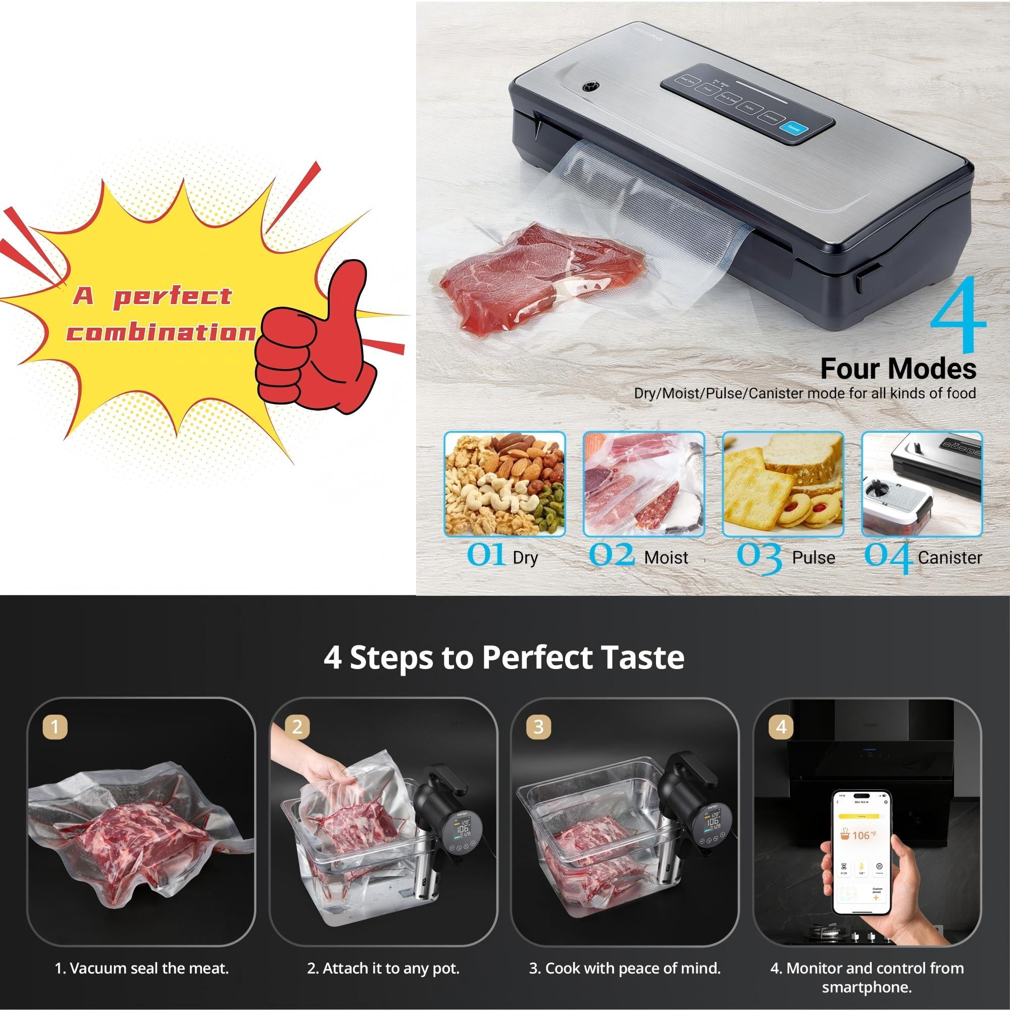 Inkbird Vacuum Sealer Machine & WiFi Sous Vide Precision Cooker Bundle, 7 Modes Food Sealer with Built-in Cutter