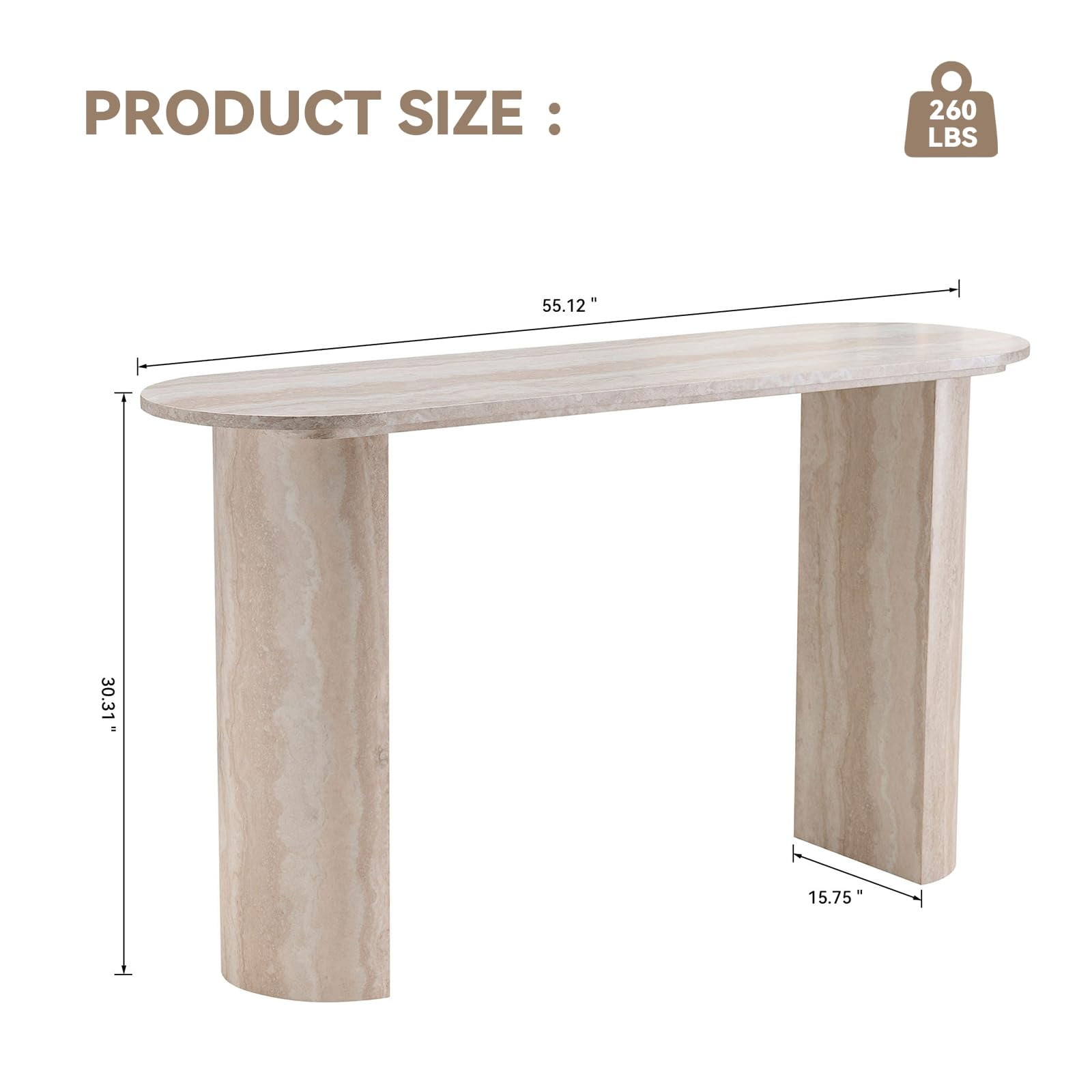 LKTART 55" MDF Console Table for Entryway,Narrow Entryway Table with Faux Mars MarblePattern, Couch Table Behind Sofa with CurvedLegs for Living Room Hallway Foyer