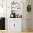 thumbnail image 1 of 71inch Tall Kitchen Pantry Cabinet with Coffee Bar and Microwave Stand Rack ,Wooden Freestanding Hutch Cabinet with Adjustable Shelves and 4 Doors&Drawer, Pantry for Kitchen, Dining Room, White, 1 of 8
